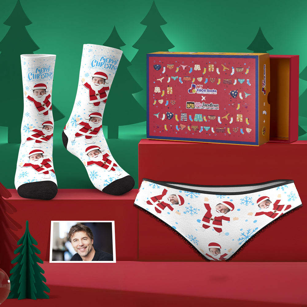 Custom Face Panties And Socks Set For Her Merry Christmas Snow Co-Branding Set - MyFaceBoxer