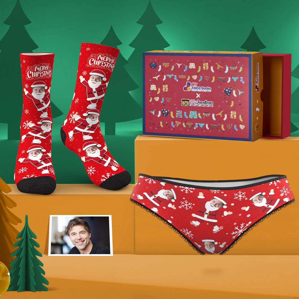 Custom Face Panties And Socks Set For Her Merry Christmas Snow Co-Branding Set - MyFaceBoxer