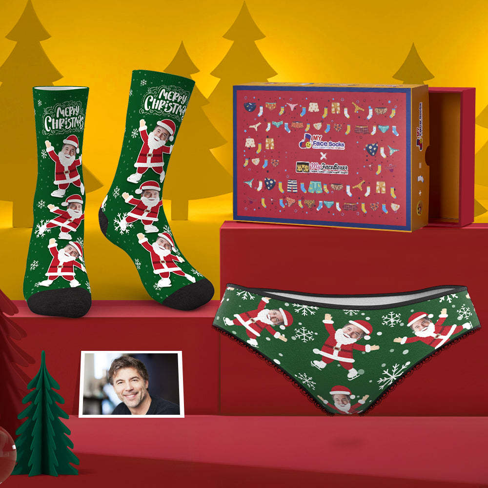Custom Face Panties And Socks Set For Her Merry Christmas Snow Co-Branding Set - MyFaceBoxer
