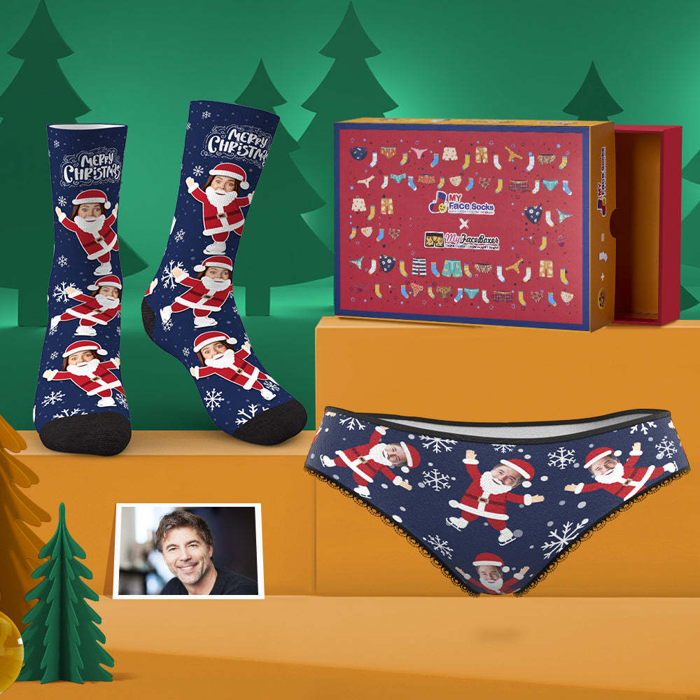 Custom Face Panties And Socks Set For Her Merry Christmas Snow Co-Branding Set - MyFaceBoxer
