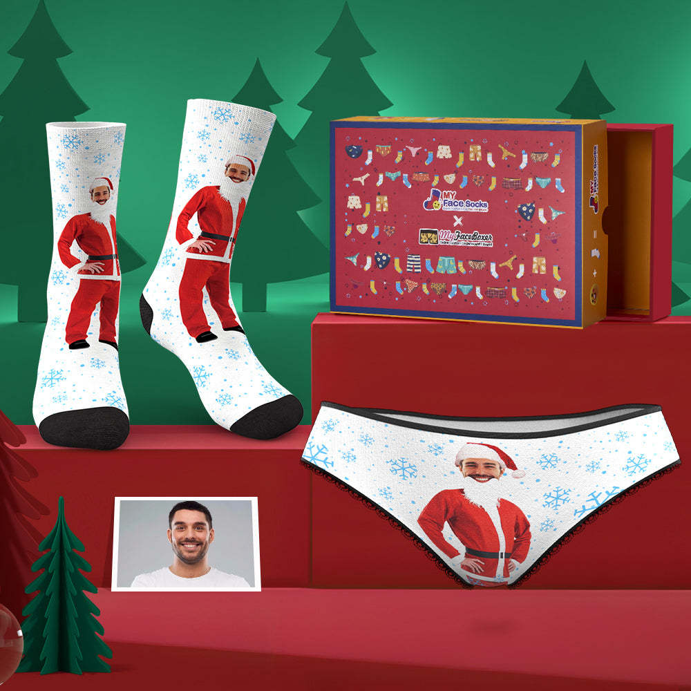 Custom Face Panties And Socks Set For Her Merry Christmas Santa Co-Branding Set - MyFaceBoxer