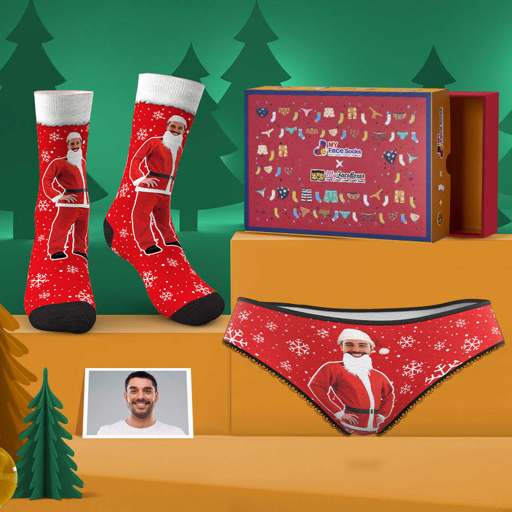 Custom Face Panties And Socks Set For Her Merry Christmas Santa Co-Branding Set - MyFaceBoxer