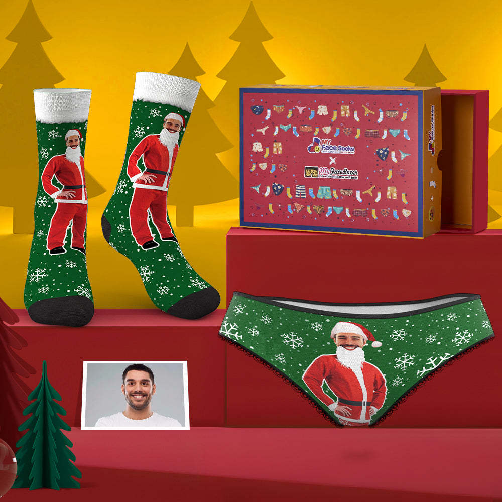 Custom Face Panties And Socks Set For Her Merry Christmas Santa Co-Branding Set - MyFaceBoxer