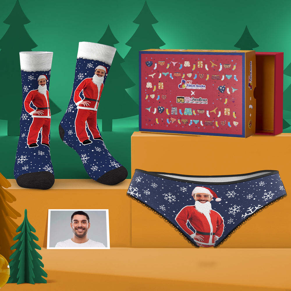 Custom Face Panties And Socks Set For Her Merry Christmas Santa Co-Branding Set - MyFaceBoxer