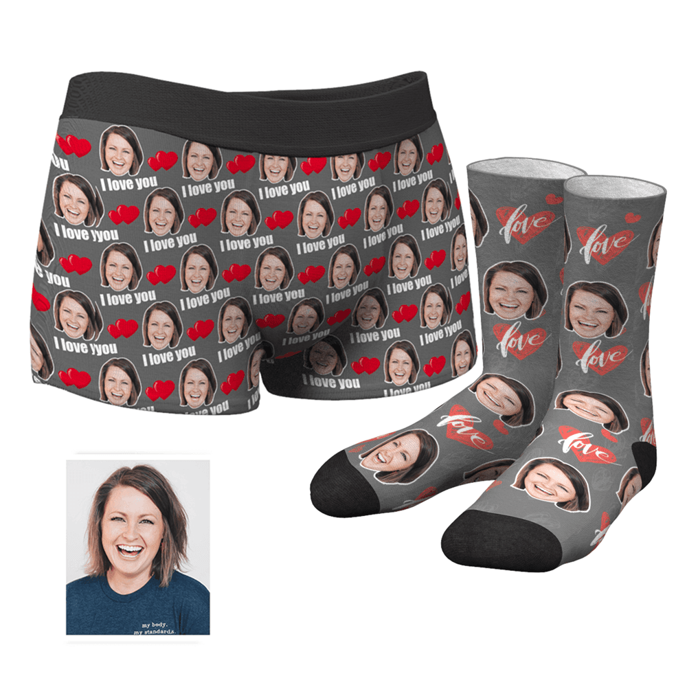 Couple Men's Custom Love Boxer Shorts And Crew Socks Set - MyFaceBoxer