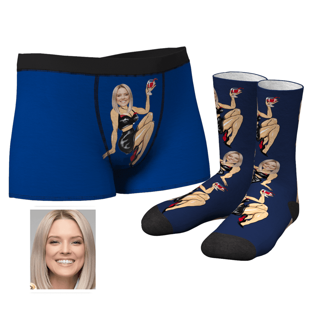 Christmas Gifts Men's Custom Face on Sexy Girl Body Boxers And Crew Socks Set - MyFaceBoxer
