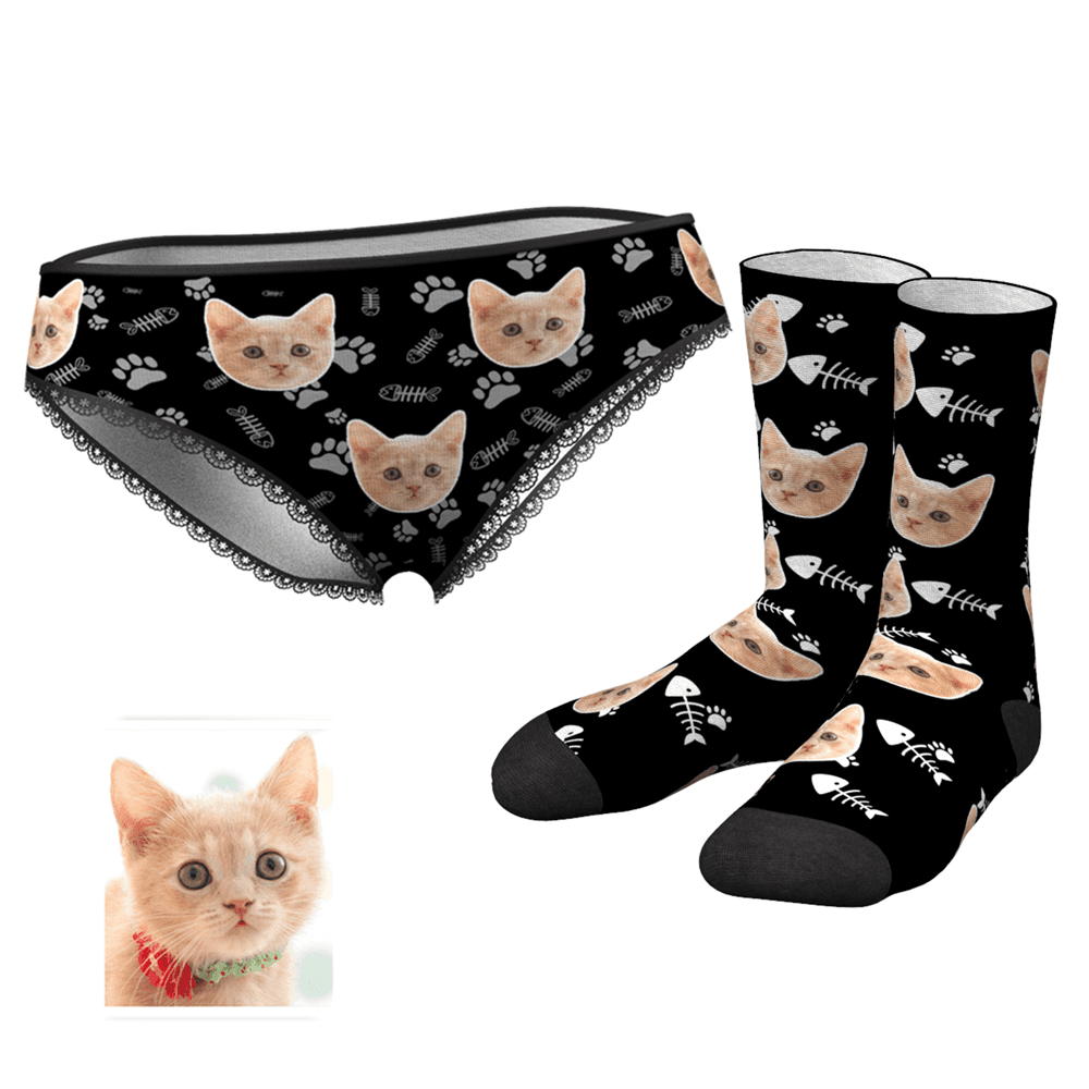 Custom Face Womens Panties-Cat Claw And Crew Socks Set - MyFaceBoxer