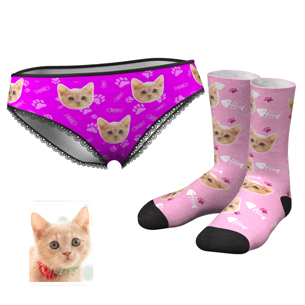 Custom Face Womens Panties-Cat Claw And Crew Socks Set - MyFaceBoxer
