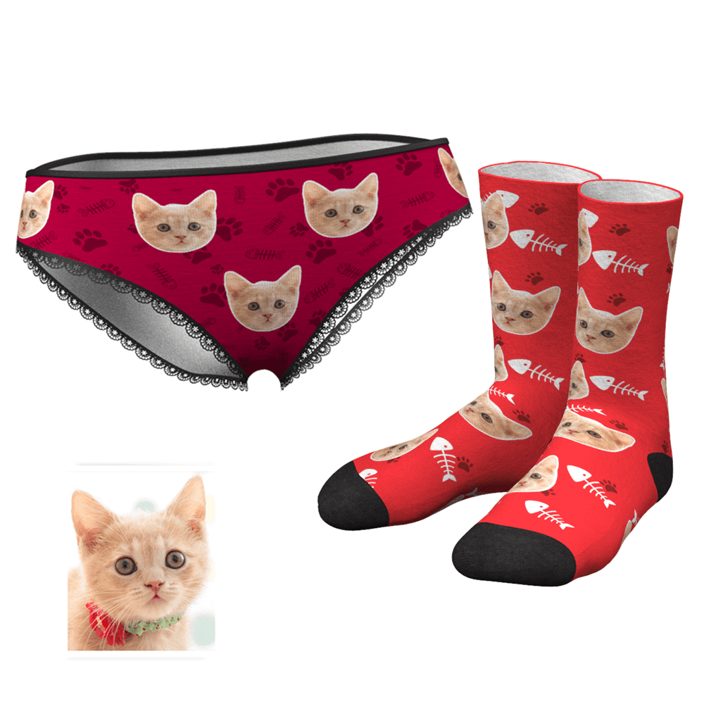 Custom Face Womens Panties-Cat Claw And Crew Socks Set - MyFaceBoxer