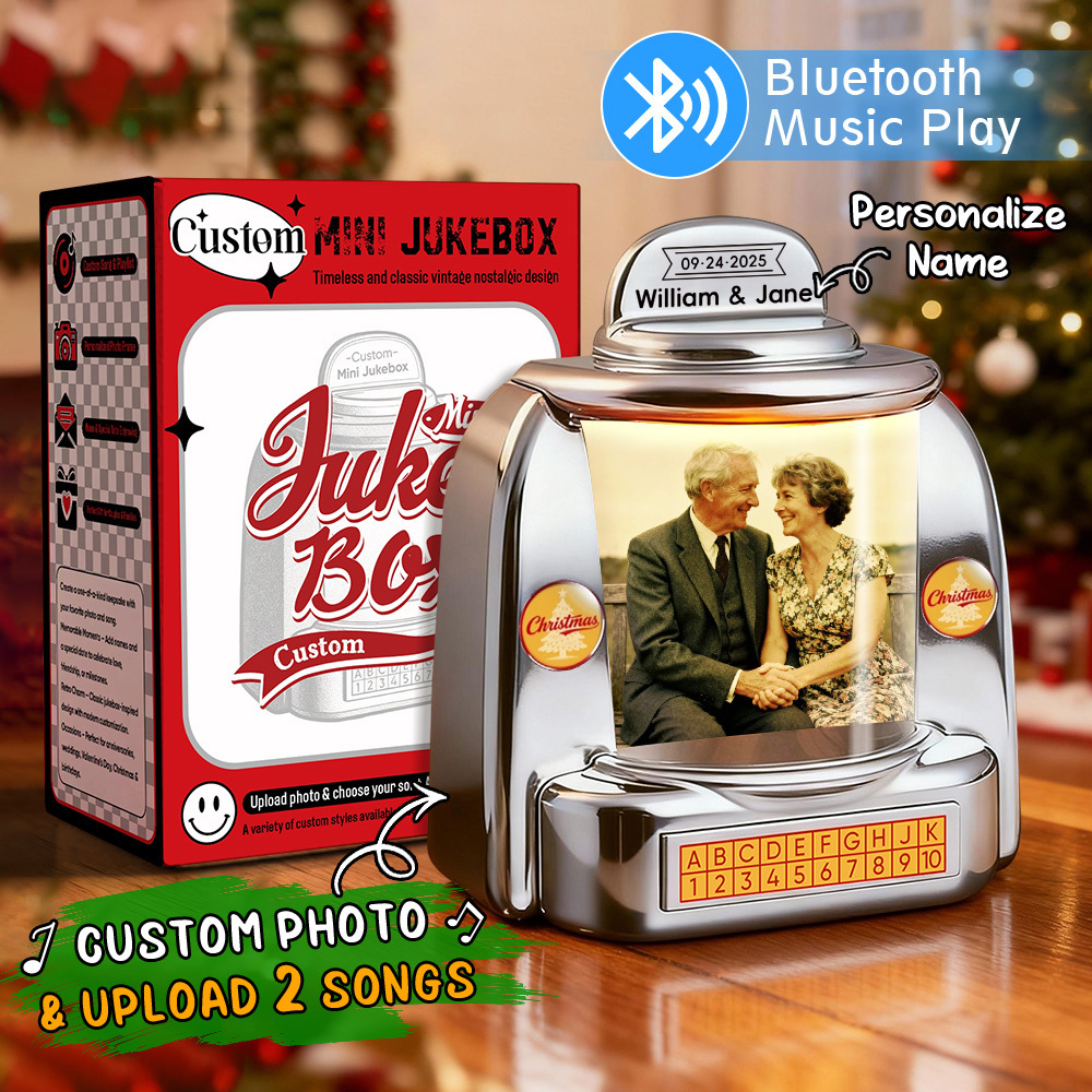 Custom Mini Jukebox Retro Speaker – Personalized Photo Music Mini Player with Radio | Vintage Tabletop Home Decor Nostalgic Gift