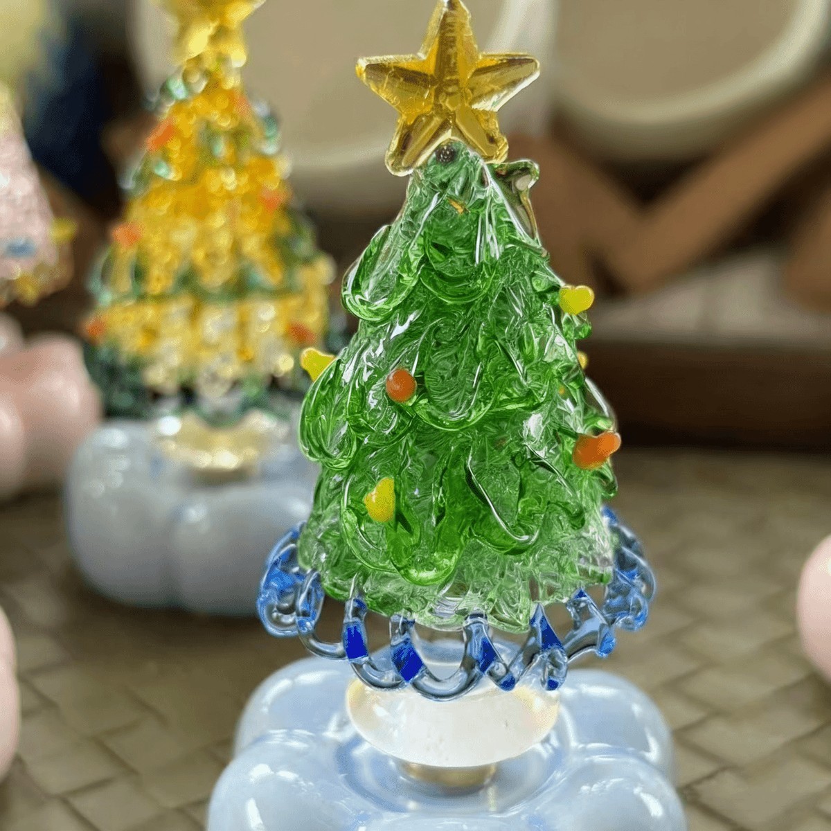 Handmade Glass Christmas Tree with Light Mini Christmas Tree Unique Holiday Decor
