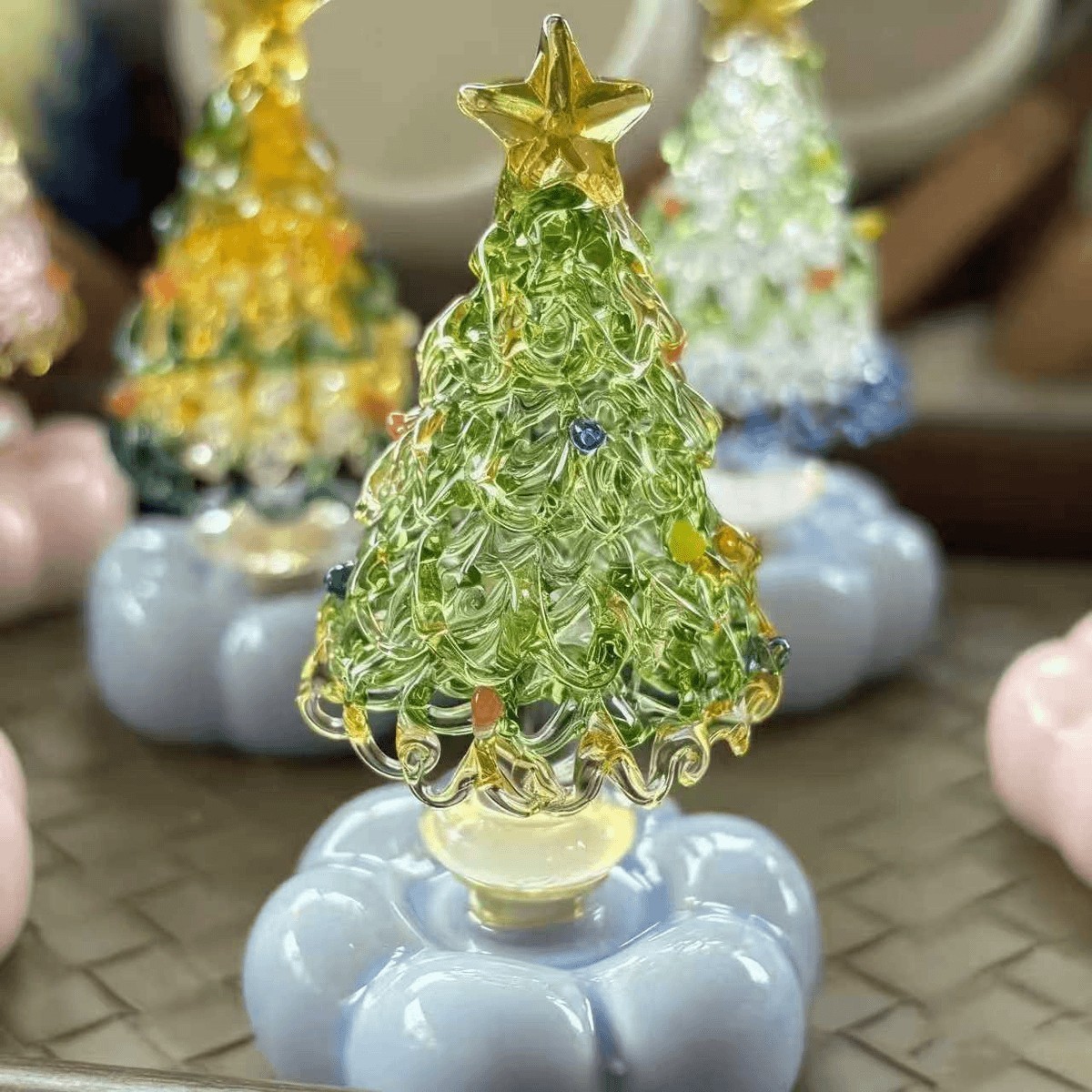 Handmade Glass Christmas Tree with Light Mini Christmas Tree Unique Holiday Decor
