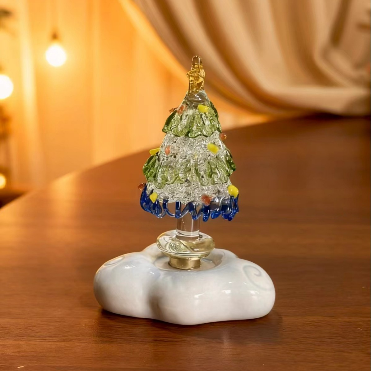 Handmade Glass Christmas Tree with Light Mini Christmas Tree Unique Holiday Decor