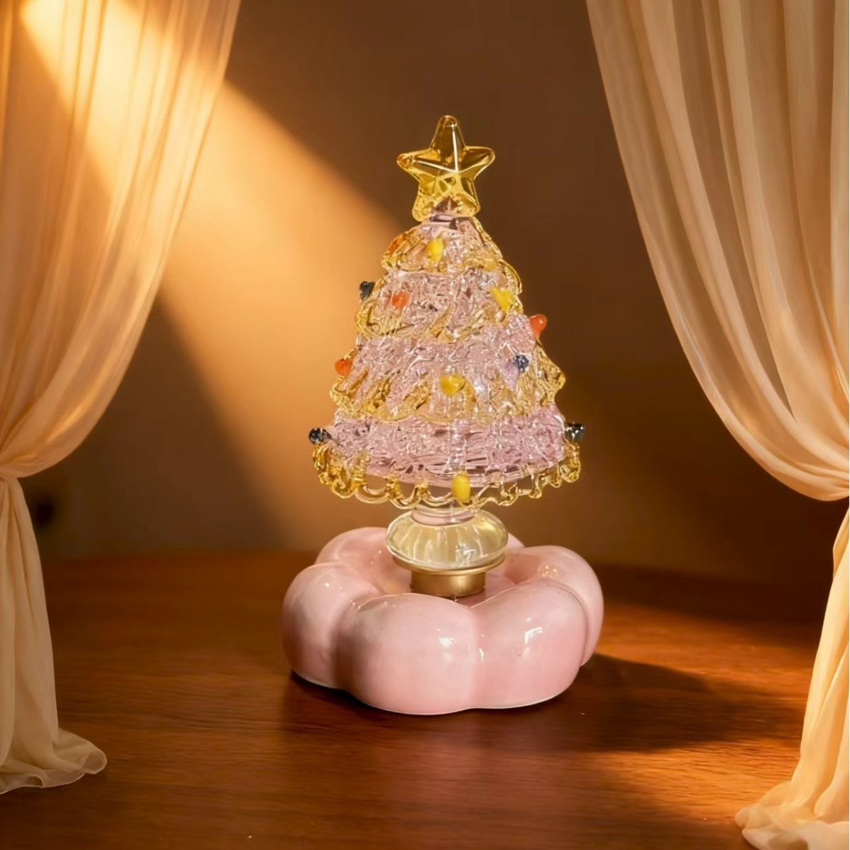 Handmade Glass Christmas Tree with Light Mini Christmas Tree Unique Holiday Decor