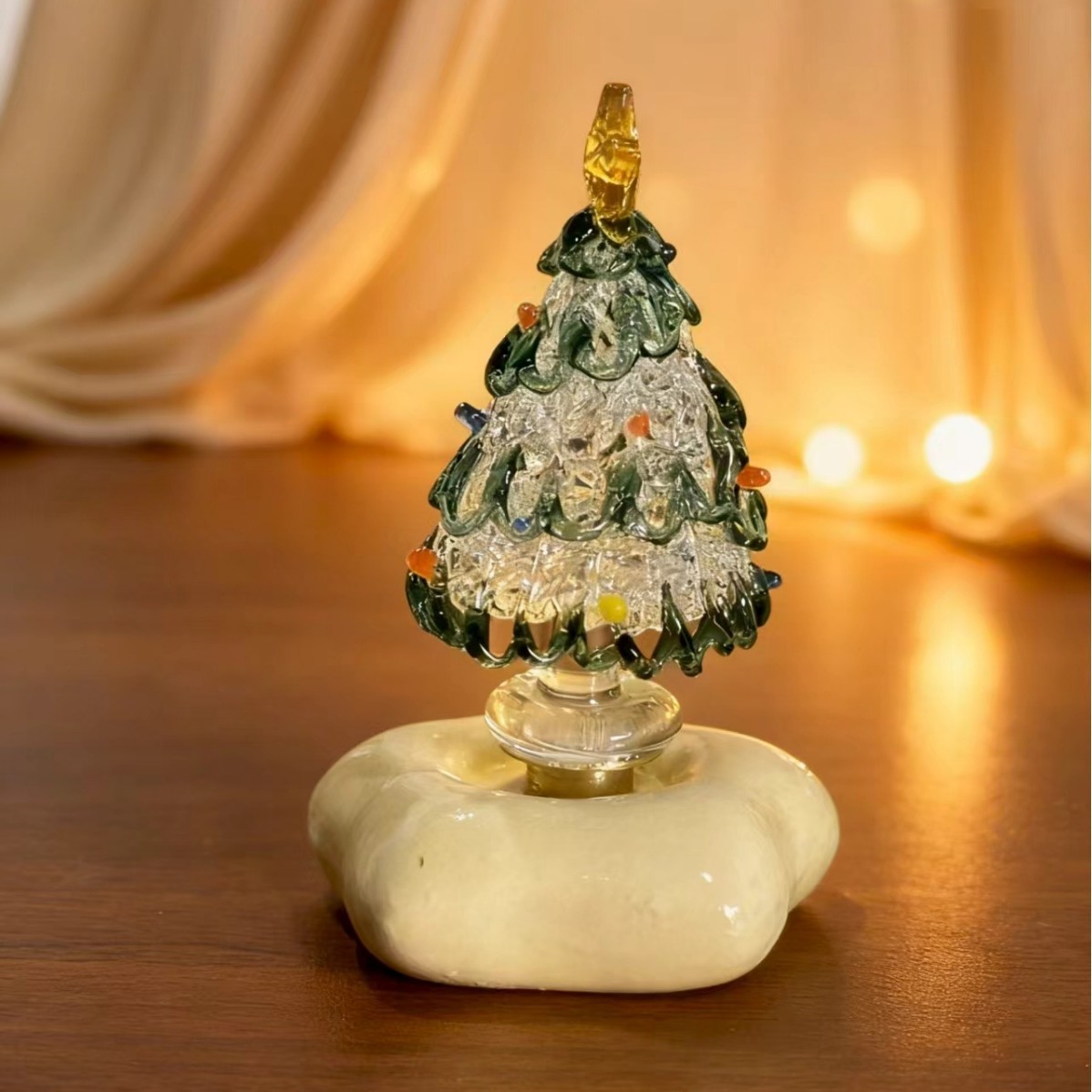 Handmade Glass Christmas Tree with Light Mini Christmas Tree Unique Holiday Decor