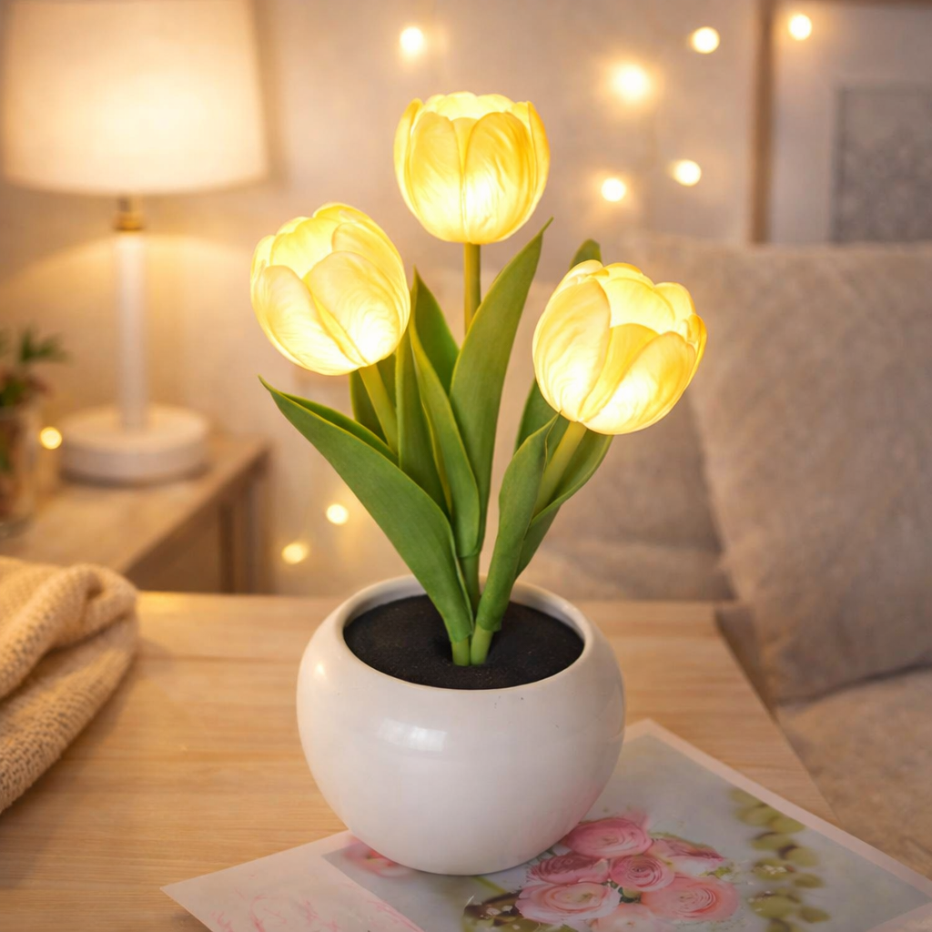 LED Tulip Night Light  Dimmable Plug-in Romantic Flower Lamp Artificial Bloom Mother's Day Gift