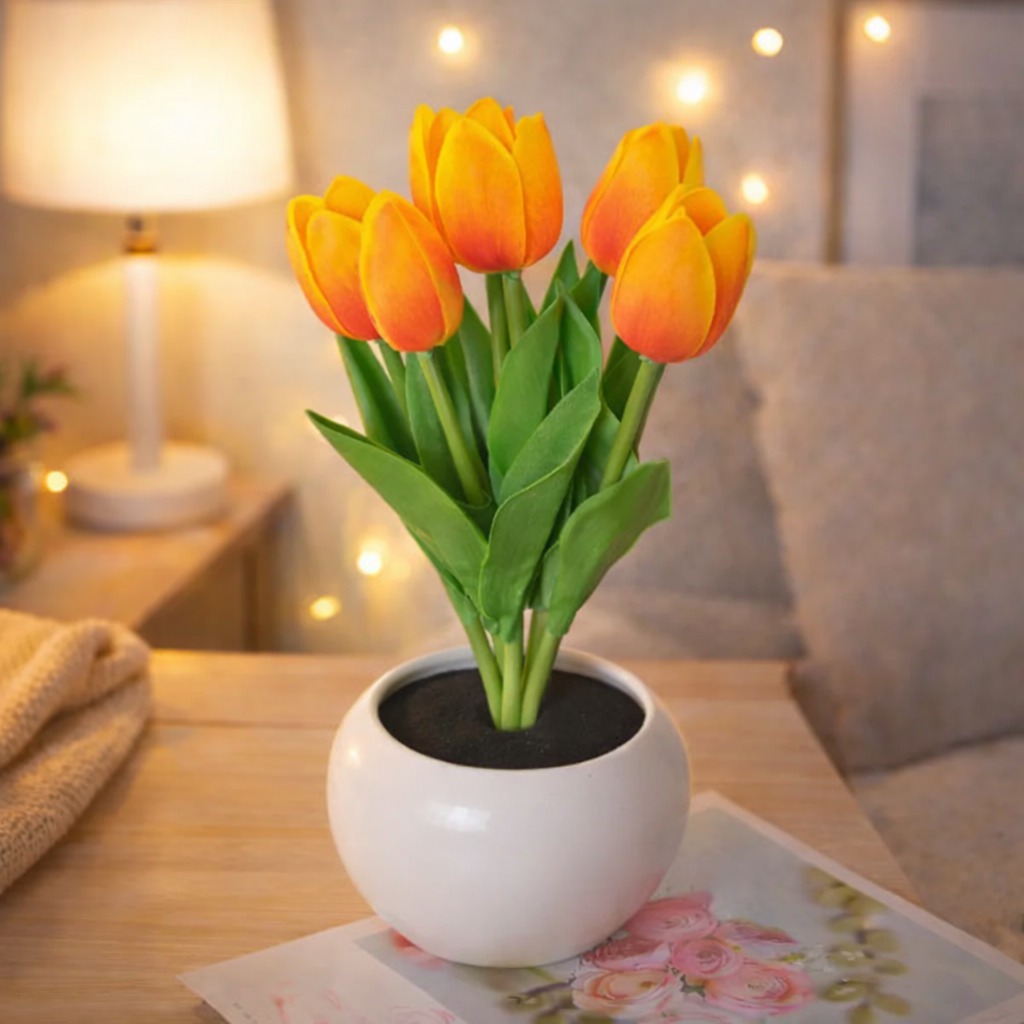 LED Tulip Night Light  Dimmable Plug-in Romantic Flower Lamp Artificial Bloom Mother's Day Gift