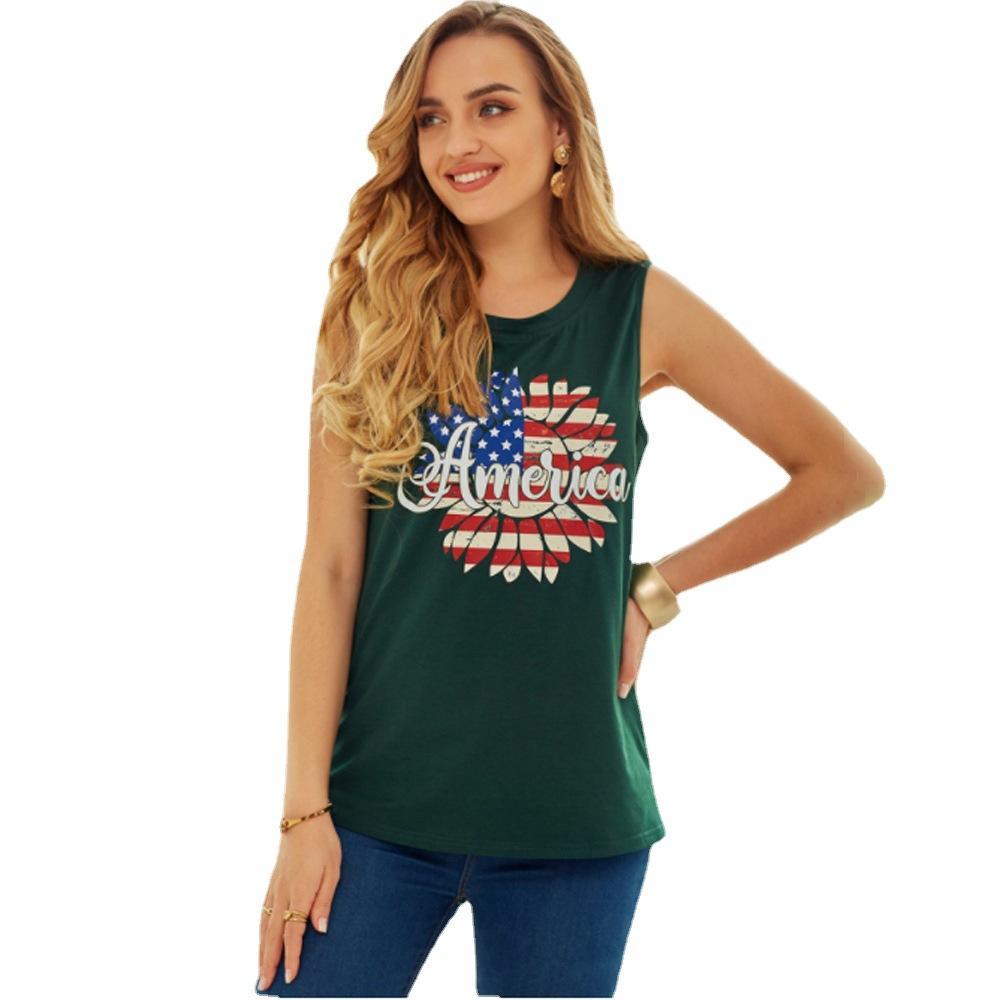 Independence Day Women Vest American Flag Top 4th of July - Green - MyFaceBoxer