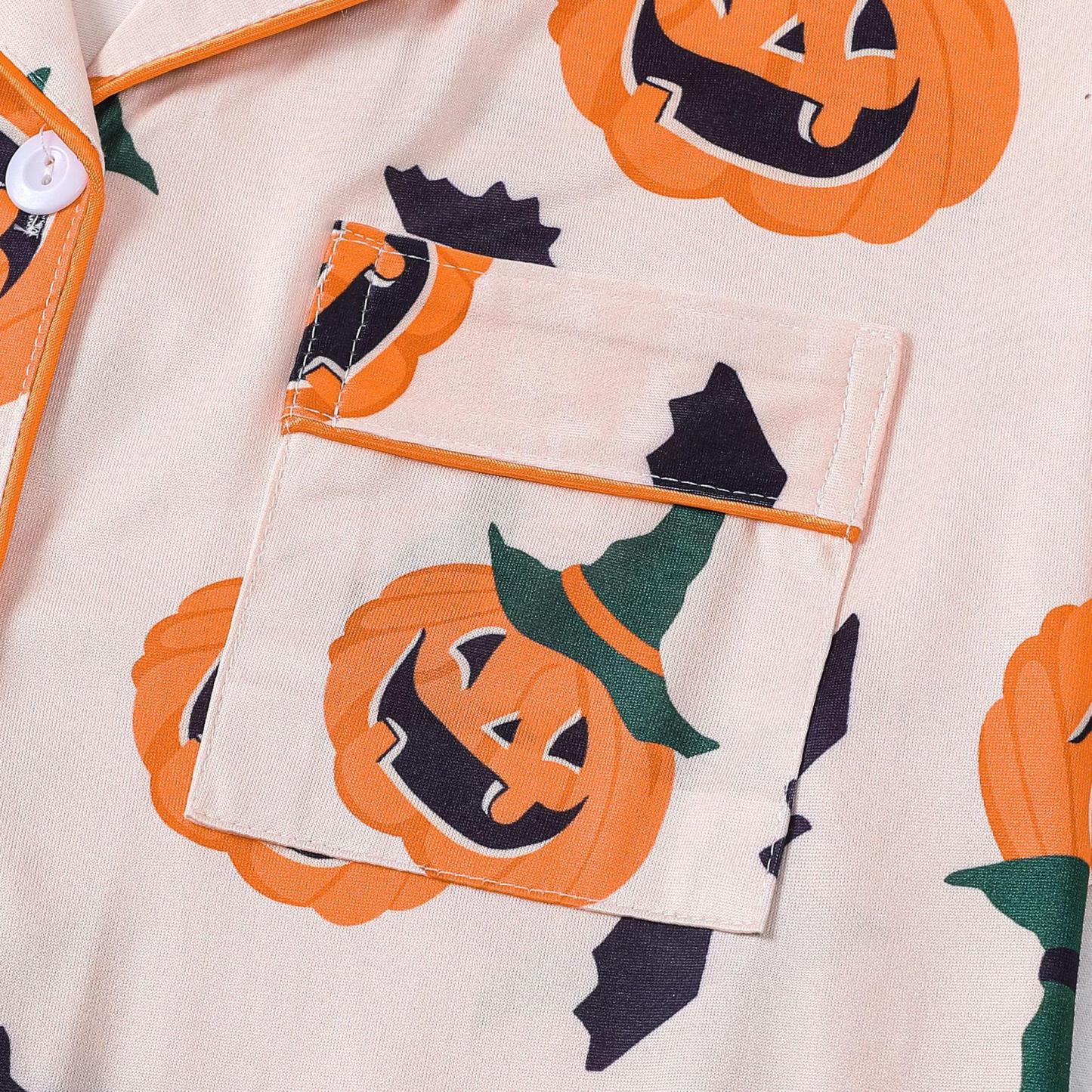Women’s Halloween Print Pajama Set – Short Sleeve Button-Down Top and Shorts Lounge Wear