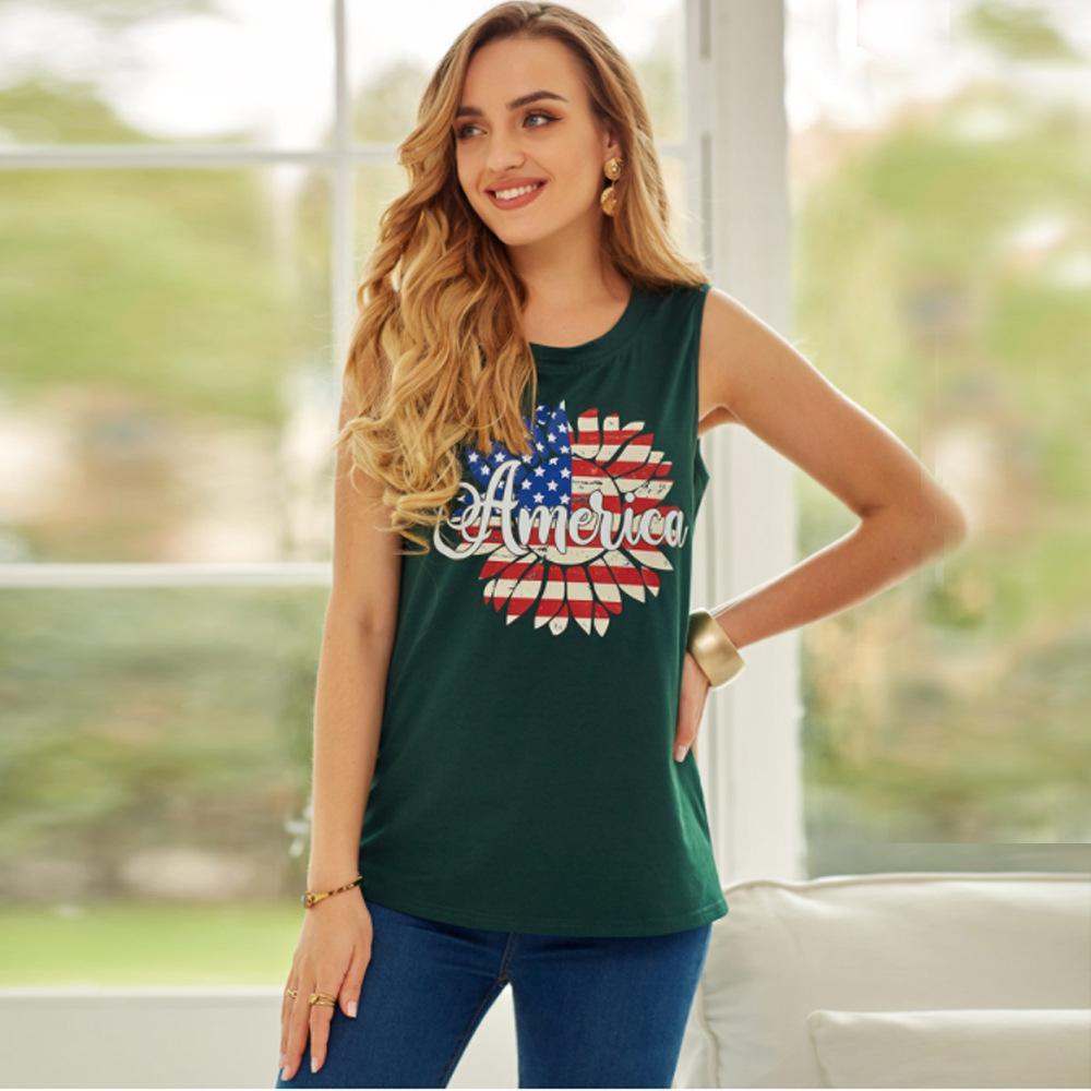 Independence Day Women Vest American Flag Top 4th of July - Green - MyFaceBoxer