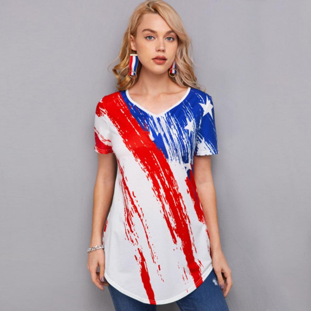 American Flag Short Sleeve Independence Day Women Top 4th of July Shirt - MyFaceBoxer