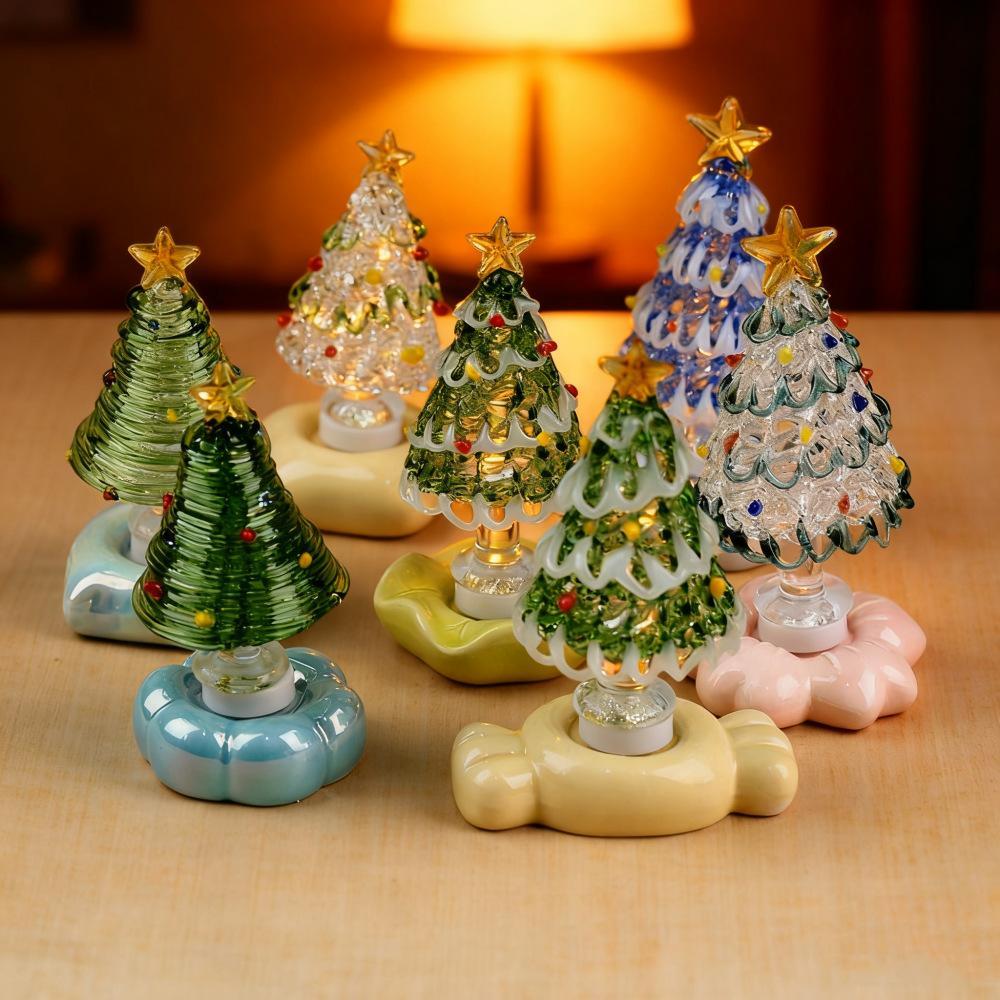 Handmade Glass Christmas Tree with Light Mini Christmas Tree Unique Holiday Decor