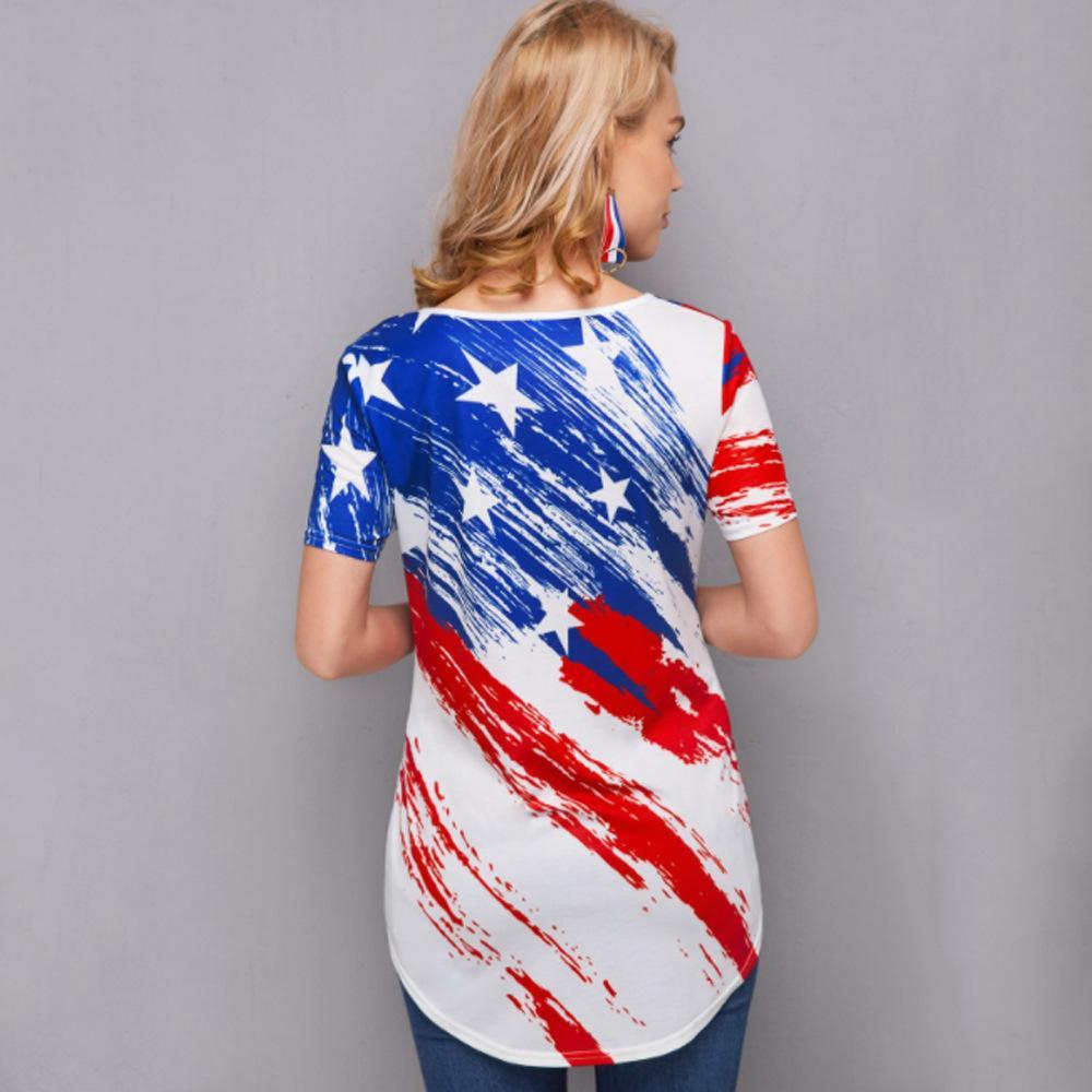 American Flag Short Sleeve Independence Day Women Top 4th of July Shirt - MyFaceBoxer