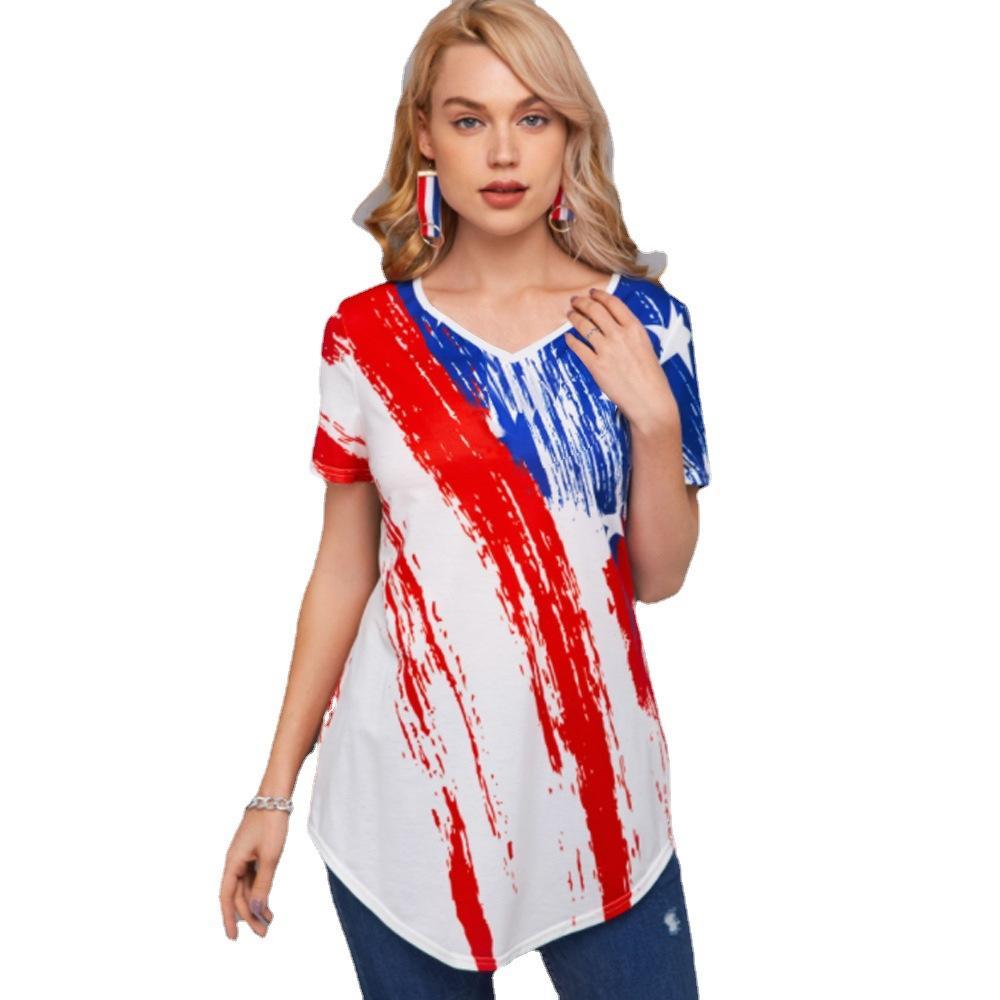 American Flag Short Sleeve Independence Day Women Top 4th of July Shirt - MyFaceBoxer