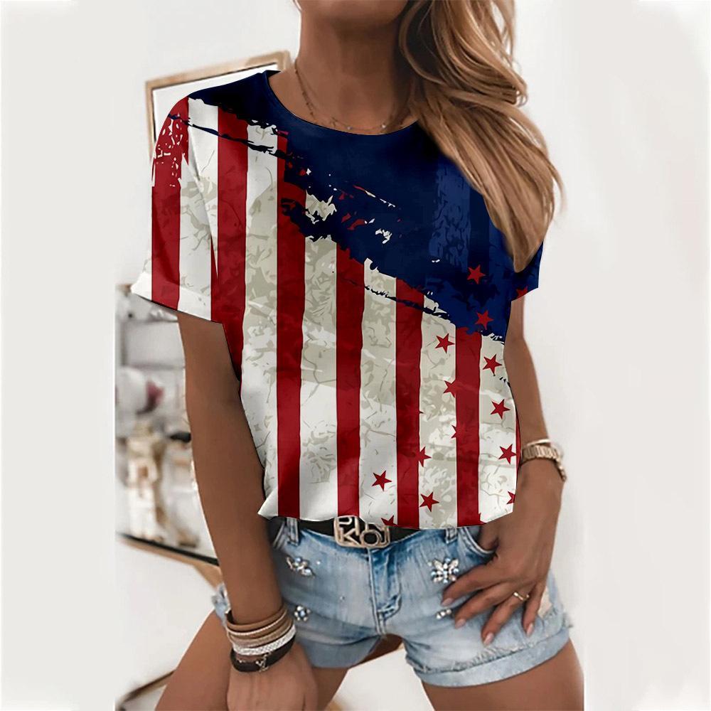 Independence Day Short Sleeve Women American Flag Top 4th of July Shirt - MyFaceBoxer