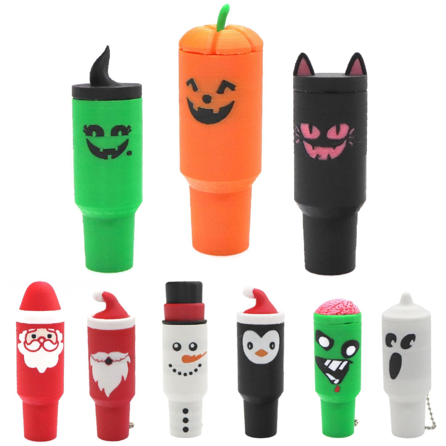 3D Printed Mini Tumbler Keychain Halloween Mini Cup Keychain Christmas Lip Balm Holder