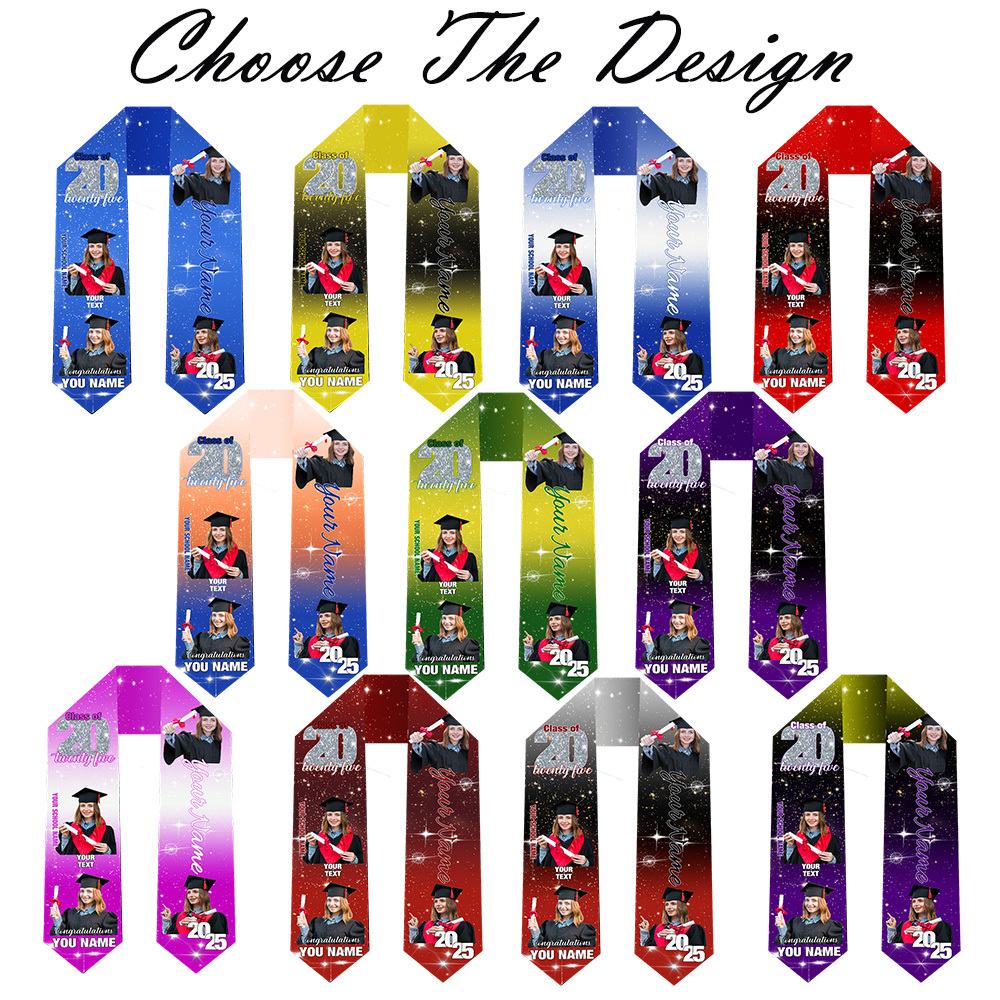 Custom Graduation Stole with photos, Your School Colors Personalized Stole,Personalized Text Grad Stole Sash,Gift for Graduate,Class of 2025