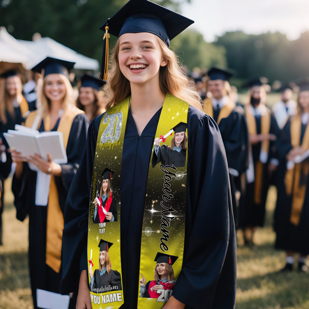 Custom Graduation Stole with photos, Your School Colors Personalized Stole,Personalized Text Grad Stole Sash,Gift for Graduate,Class of 2025