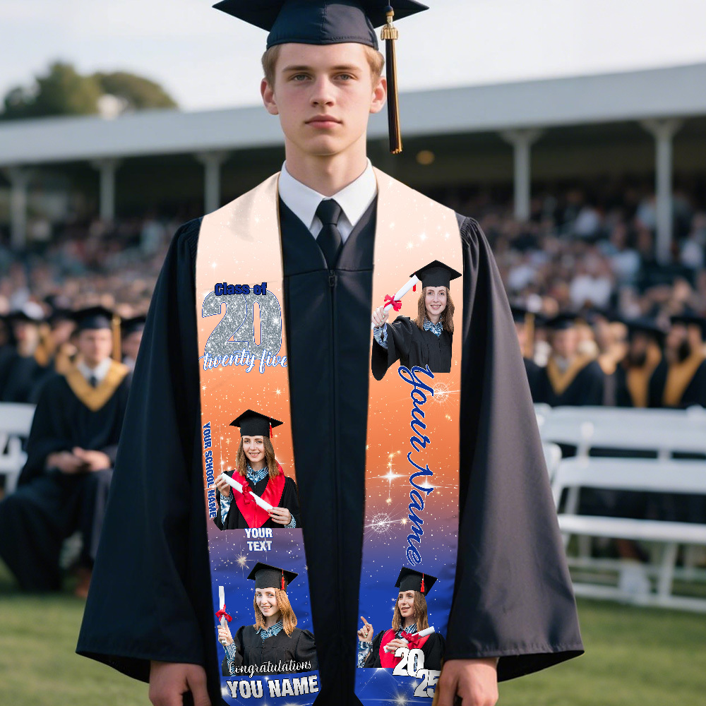 Custom Graduation Stole with photos, Your School Colors Personalized Stole,Personalized Text Grad Stole Sash,Gift for Graduate,Class of 2025