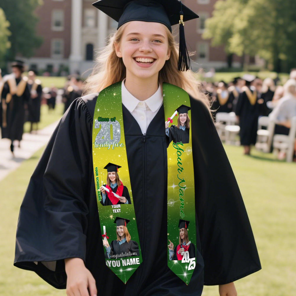 Custom Graduation Stole with photos, Your School Colors Personalized Stole,Personalized Text Grad Stole Sash,Gift for Graduate,Class of 2025