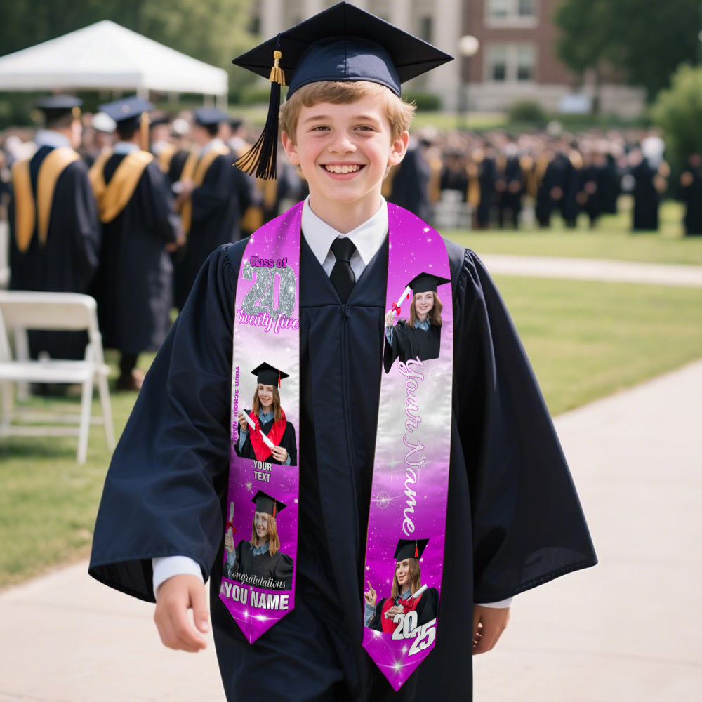 Custom Graduation Stole with photos, Your School Colors Personalized Stole,Personalized Text Grad Stole Sash,Gift for Graduate,Class of 2025
