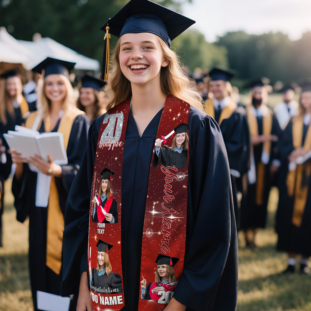 Custom Graduation Stole with photos, Your School Colors Personalized Stole,Personalized Text Grad Stole Sash,Gift for Graduate,Class of 2025