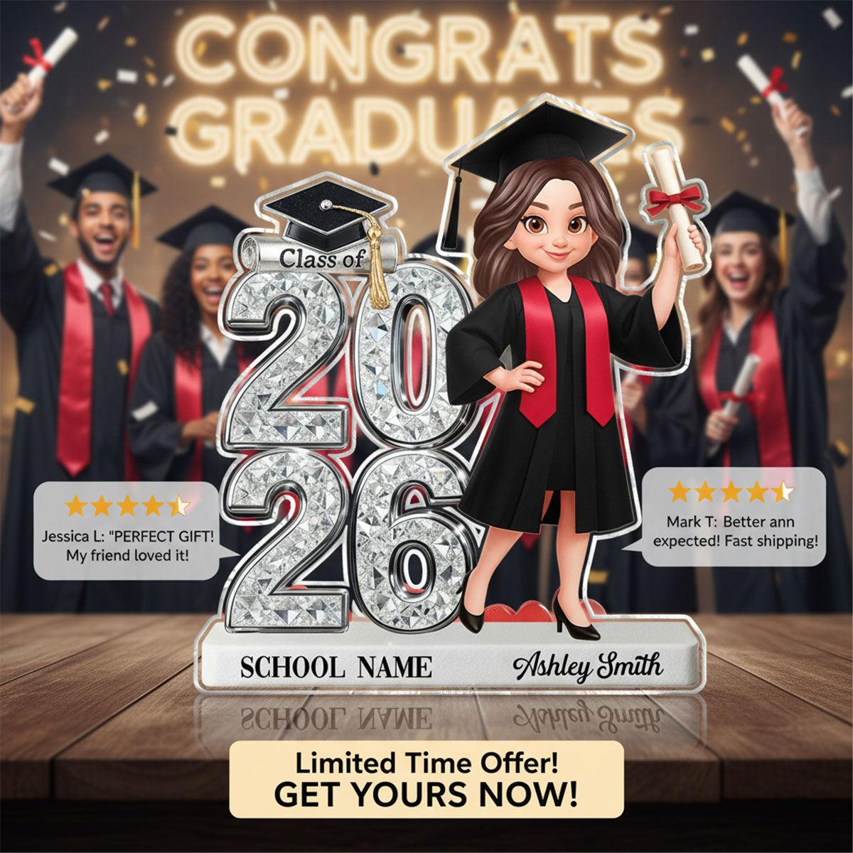 Custom Graduation Figure Doll Shiny Effect Class Of 2026 Senior 2D Flat - Personalized Acrylic Block Plaque - Graduation Gift For Graduates, Daughter, Son