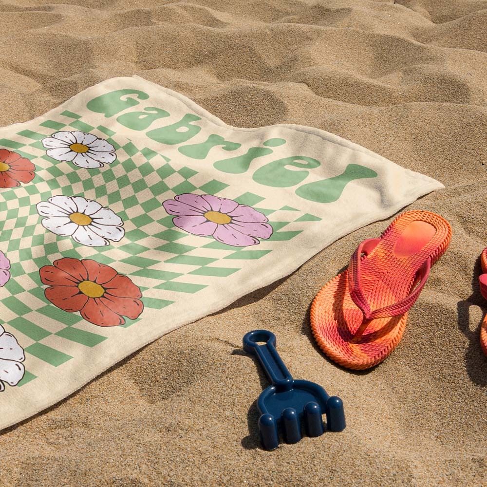 RETRO Multi Style Personalized Beach Towel Name Bath Towel Custom Pool Towel Beach Towel With Name Outside Birthday Vacation Gift - MyFaceBoxer