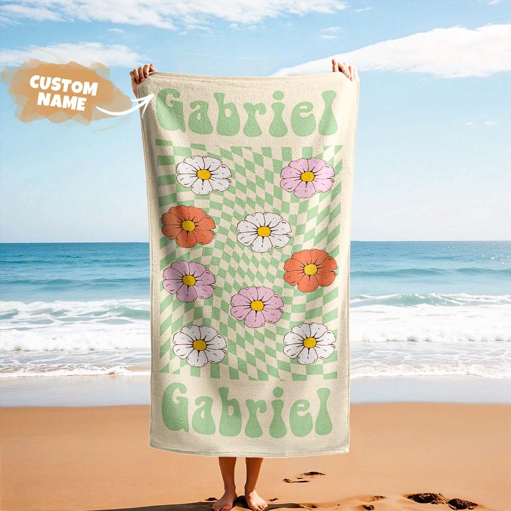 RETRO Multi Style Personalized Beach Towel Name Bath Towel Custom Pool Towel Beach Towel With Name Outside Birthday Vacation Gift - MyFaceBoxer
