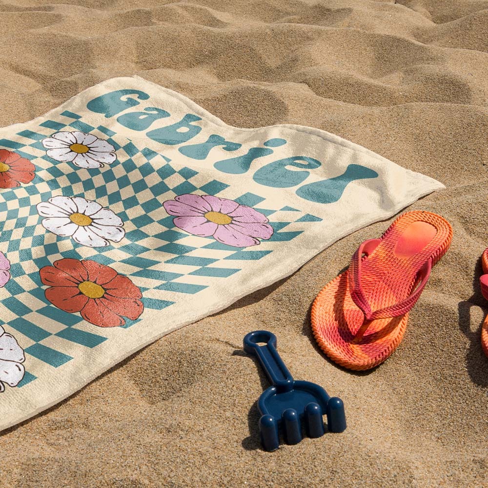 RETRO Multi Style Personalized Beach Towel Name Bath Towel Custom Pool Towel Beach Towel With Name Outside Birthday Vacation Gift - MyFaceBoxer