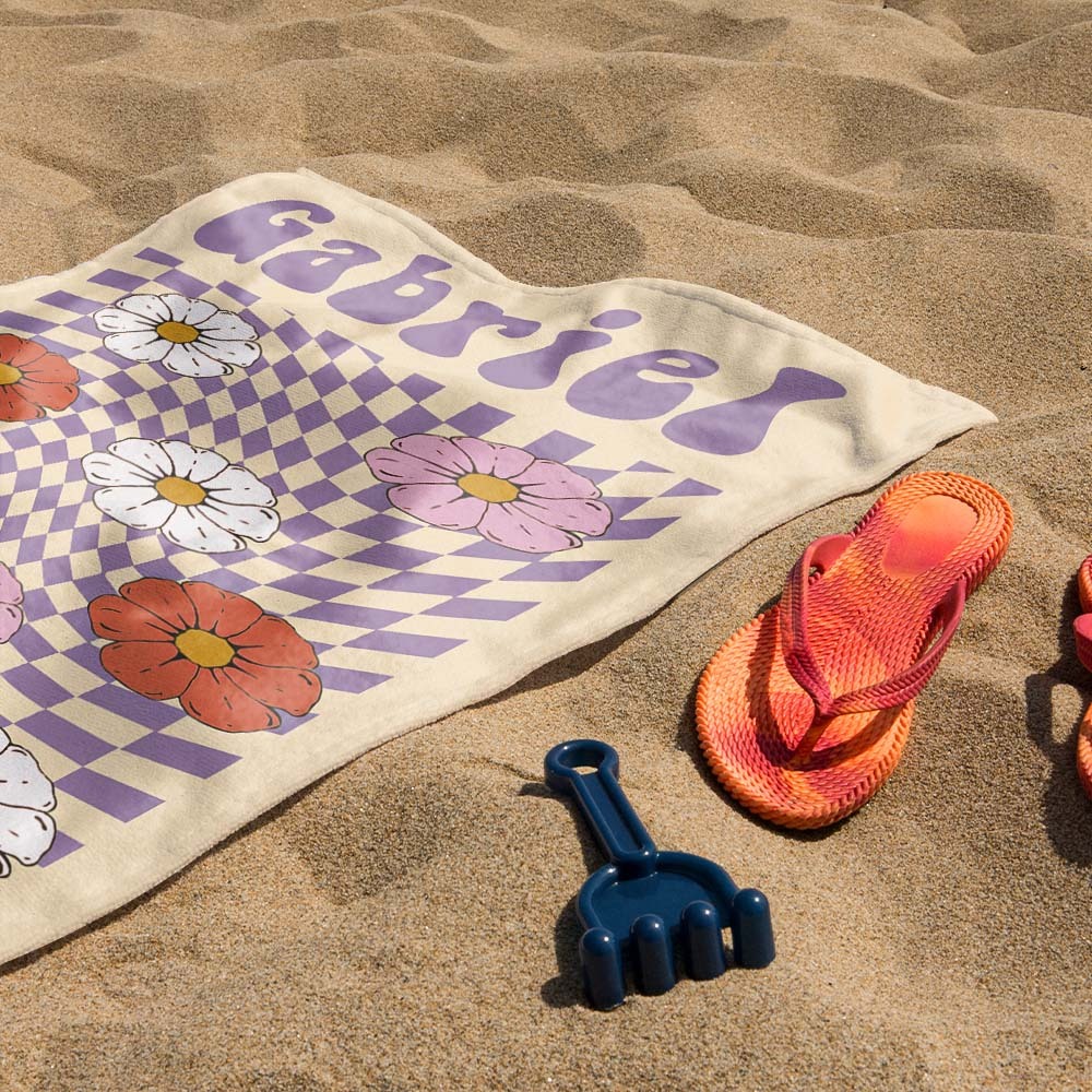 RETRO Multi Style Personalized Beach Towel Name Bath Towel Custom Pool Towel Beach Towel With Name Outside Birthday Vacation Gift - MyFaceBoxer