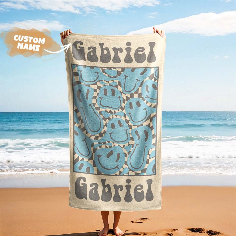 RETRO Multi Style Personalized Beach Towel Name Bath Towel Custom Pool Towel Beach Towel With Name Outside Birthday Vacation Gift - MyFaceBoxer
