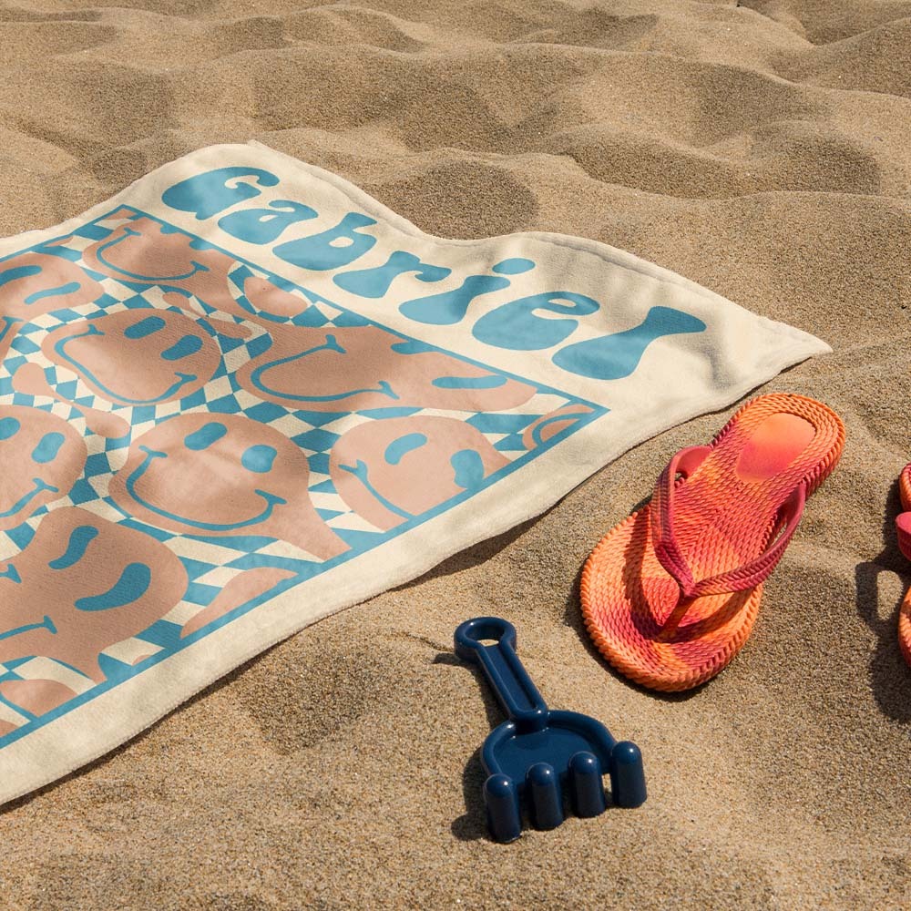 RETRO Multi Style Personalized Beach Towel Name Bath Towel Custom Pool Towel Beach Towel With Name Outside Birthday Vacation Gift - MyFaceBoxer