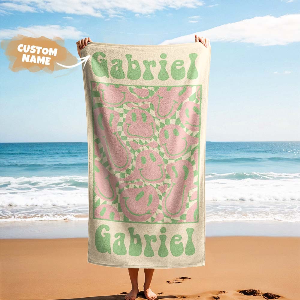 RETRO Multi Style Personalized Beach Towel Name Bath Towel Custom Pool Towel Beach Towel With Name Outside Birthday Vacation Gift - MyFaceBoxer