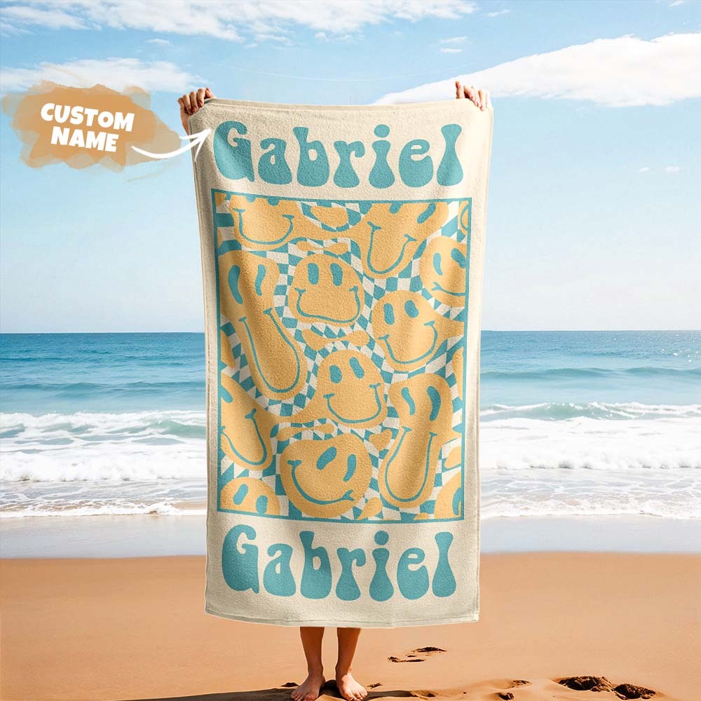 RETRO Multi Style Personalized Beach Towel Name Bath Towel Custom Pool Towel Beach Towel With Name Outside Birthday Vacation Gift - MyFaceBoxer