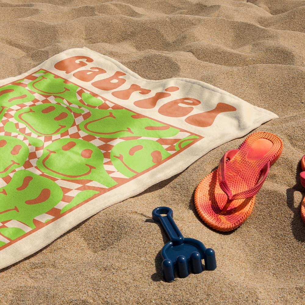 RETRO Multi Style Personalized Beach Towel Name Bath Towel Custom Pool Towel Beach Towel With Name Outside Birthday Vacation Gift - MyFaceBoxer