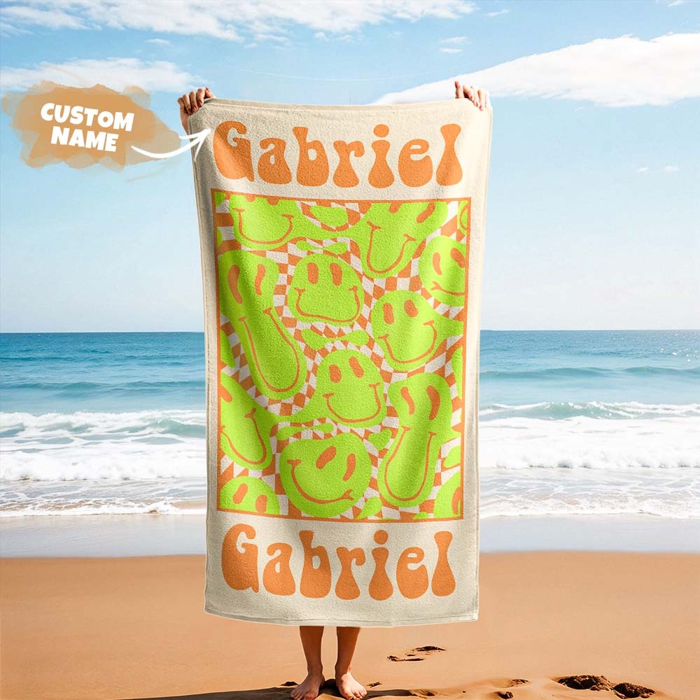 RETRO Multi Style Personalized Beach Towel Name Bath Towel Custom Pool Towel Beach Towel With Name Outside Birthday Vacation Gift - MyFaceBoxer