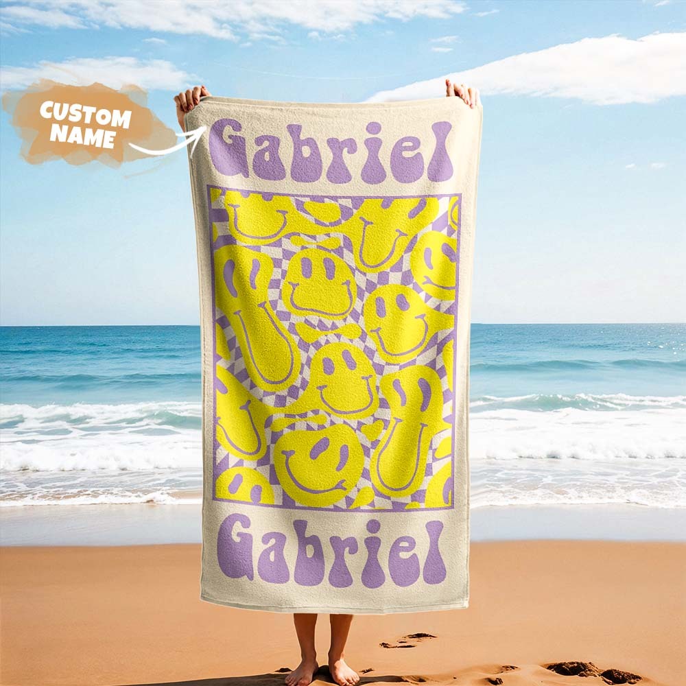 RETRO Multi Style Personalized Beach Towel Name Bath Towel Custom Pool Towel Beach Towel With Name Outside Birthday Vacation Gift - MyFaceBoxer