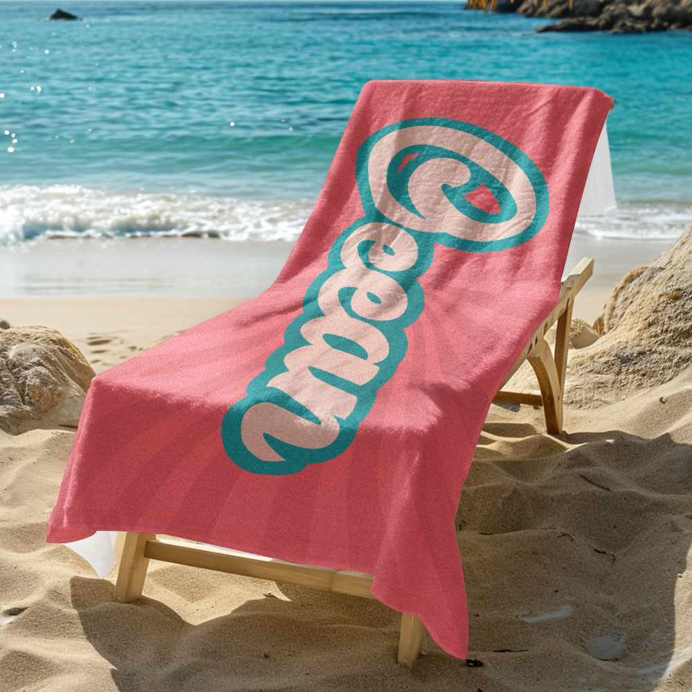 RETRO Style Personalized Beach Towel Personalized Name Bath Towel Custom Beach Towel With Name Outside Birthday Vacation Gift - MyFaceBoxer