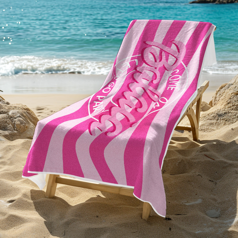 Custom Barbi Beach Towel with Name, Adult/Kids Personalized Name Bath Towel Pool Towel, Anniversary / Birthday Beach Towel, Vacation Gift - MyFaceBoxer